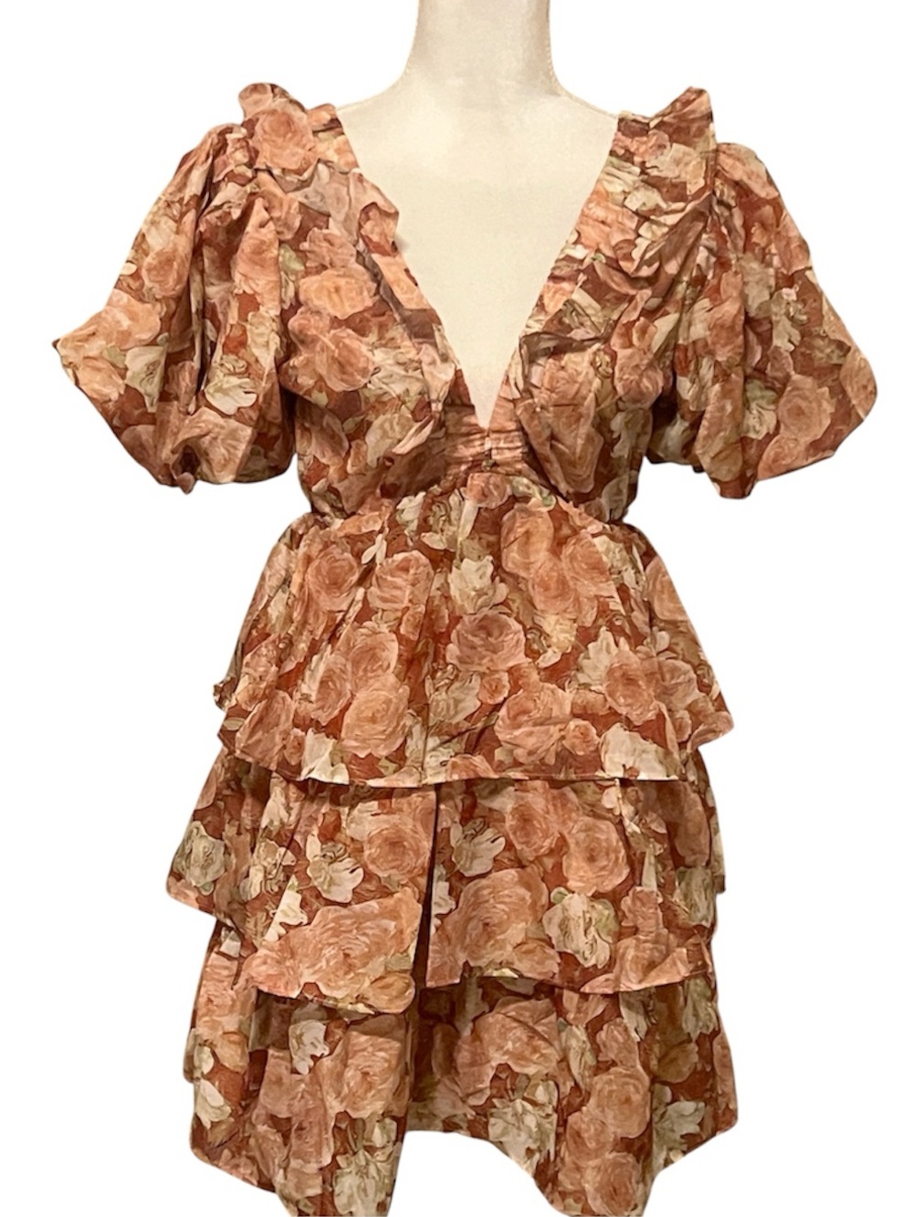 Boho Storia Floral Tiered V-Neck Mini Dress